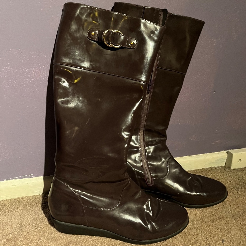 Y2K Cole Haan Nike Air waterproof patent leather boots 9.5 rain purple Coachella